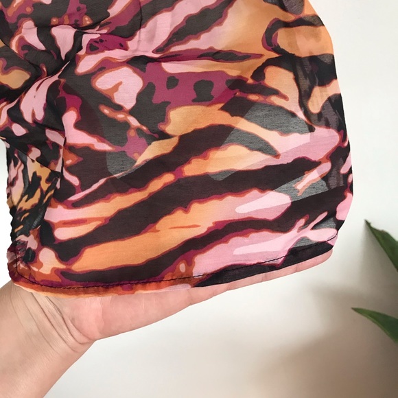 XHILARATION Sheer Black Orange Animal Print Pleated Center Racerback Tank Wmn M - Picture 4 of 13